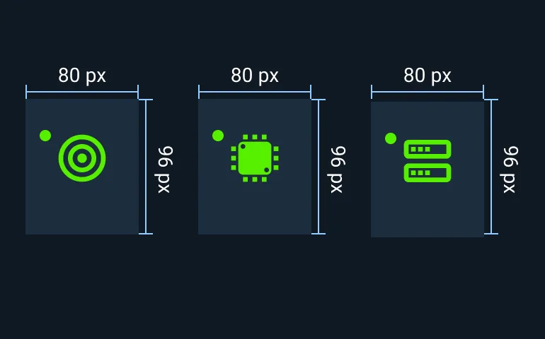 Do: When used in a group, keep Icons and Symbols equally sized.